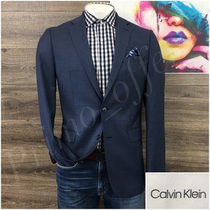 Calvin Klein Mens Blazer Sport Coat Two Button Jacket Wool 42L Casual Suits Blue
